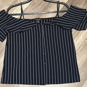 Banana Republic Off-Shoulder Navy Striped Blouse